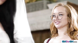 Redhead gives bride to be bff a lapdance