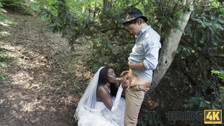 Cheating black bride gets creampie at the forest