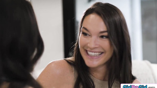 Straight babe go lesbian with busty bff