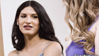 Tranny into foot worship and HUGE tits!