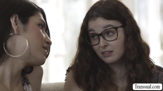 Chubby teen Leana Lovings gets fucked by skinny Shemale