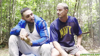 Two buds camping and jerking side by side