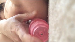 Japanense Machika cums loud with DP dildo