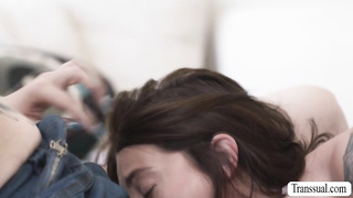 Tattooed babe Maddy May banged by TS Gracie Jane