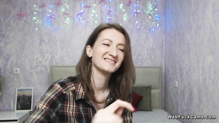 Babe in shirt flashes sexy shoulder on webcam