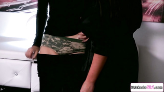 Lesbian babe stealing and sniffing neighbors lingerie