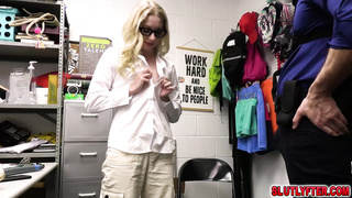 Blonde shoplifter with hairy pussy got fucked by police