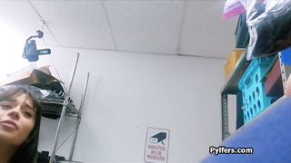 Petite Latina thief blows dick at the office