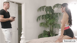 Skinny shemale stepsister rides stepbros bigcock