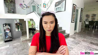 Asian stepsis begs stepbro to fuck her