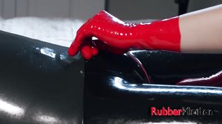 Lady in Spandex Mittens Jacks her BFs Chisel with a Plaything (slow Movement Flick)