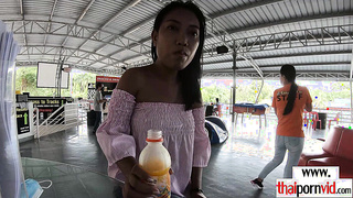 Amateur Thai teen relaxing on white cock