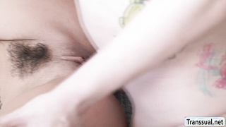 Slut babe Maddy May rides TS Gracie Janes shecock