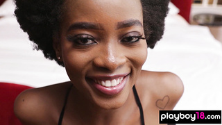 Petite ebony diva shows her sexy tattoos