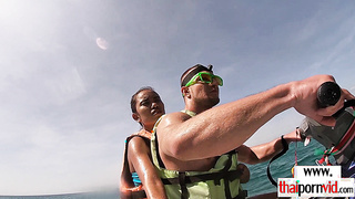 Amateur Thai teen sucking BWC on jet ski