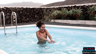 Tiny tits ebony teen model with Playboy