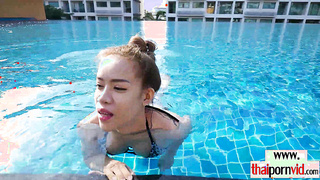 Busty amateur Thai slut relaxing on dick