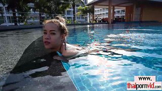 Busty amateur Thai slut relaxing on dick