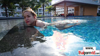 Busty amateur Thai slut relaxing on dick