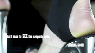 Feet licking slave with sexy leather dominatrix in high heels - VULVA Original scent