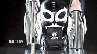 Feet licking slave with sexy leather dominatrix in high heels - VULVA Original scent