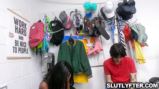 Stepsiblings in a threesome with officer