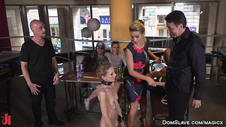 Mistress and slave fuck big cocks in public