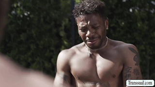 Lucky players fuck some horny slut TS in B-Ball