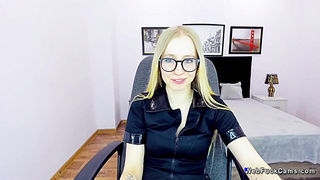 Small tits blonde babe posing naked on webcam