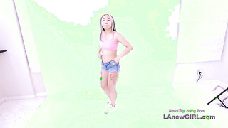 Brunette fucks little asian girl strapon