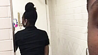Dark Chick Teases In Work Bathroom