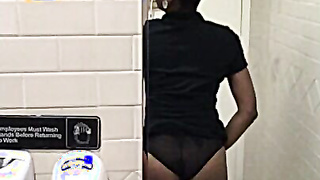 Dark Chick Teases In Work Bathroom