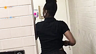 Dark Chick Teases In Work Bathroom