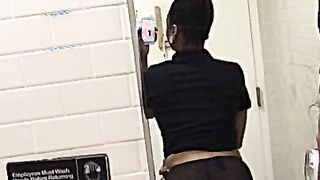 Dark Chick Teases In Work Bathroom