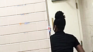 Dark Chick Teases In Work Bathroom