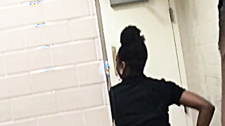Dark Chick Teases In Work Bathroom
