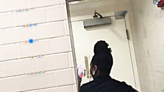 Dark Chick Teases In Work Bathroom