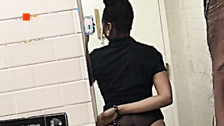 Dark Chick Teases In Work Bathroom