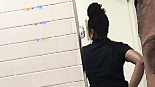 Dark Chick Teases In Work Bathroom