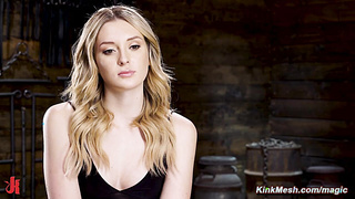 Locked on the table blonde gets toyed