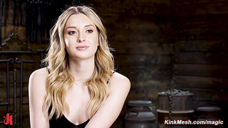 Locked on the table blonde gets toyed