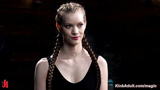 Tall brunette slave gets soles and pussy whipped