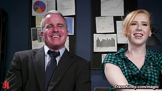 Blonde shemale anal fucks bound boss