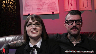 Bound shemale bareback anal fucked by tattooed master