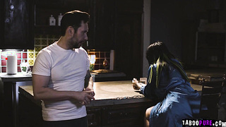 Tom goes into his kitchen and discovers Tanya there