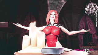 Redhead wizard having sex with a big tits futanari succubus in a 3d animation