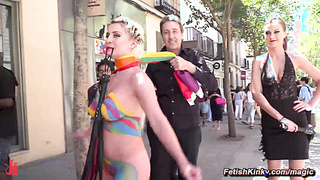 Painted body bombshell fisted in public places
