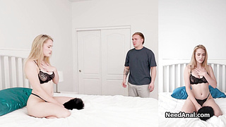 Roleplay anal with busty blonde roomie in lingerie