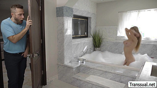 Big tits slut TS barebacked by pervert friend