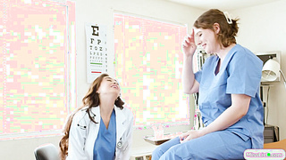 Lesbian doctor pussy licking busty nurse